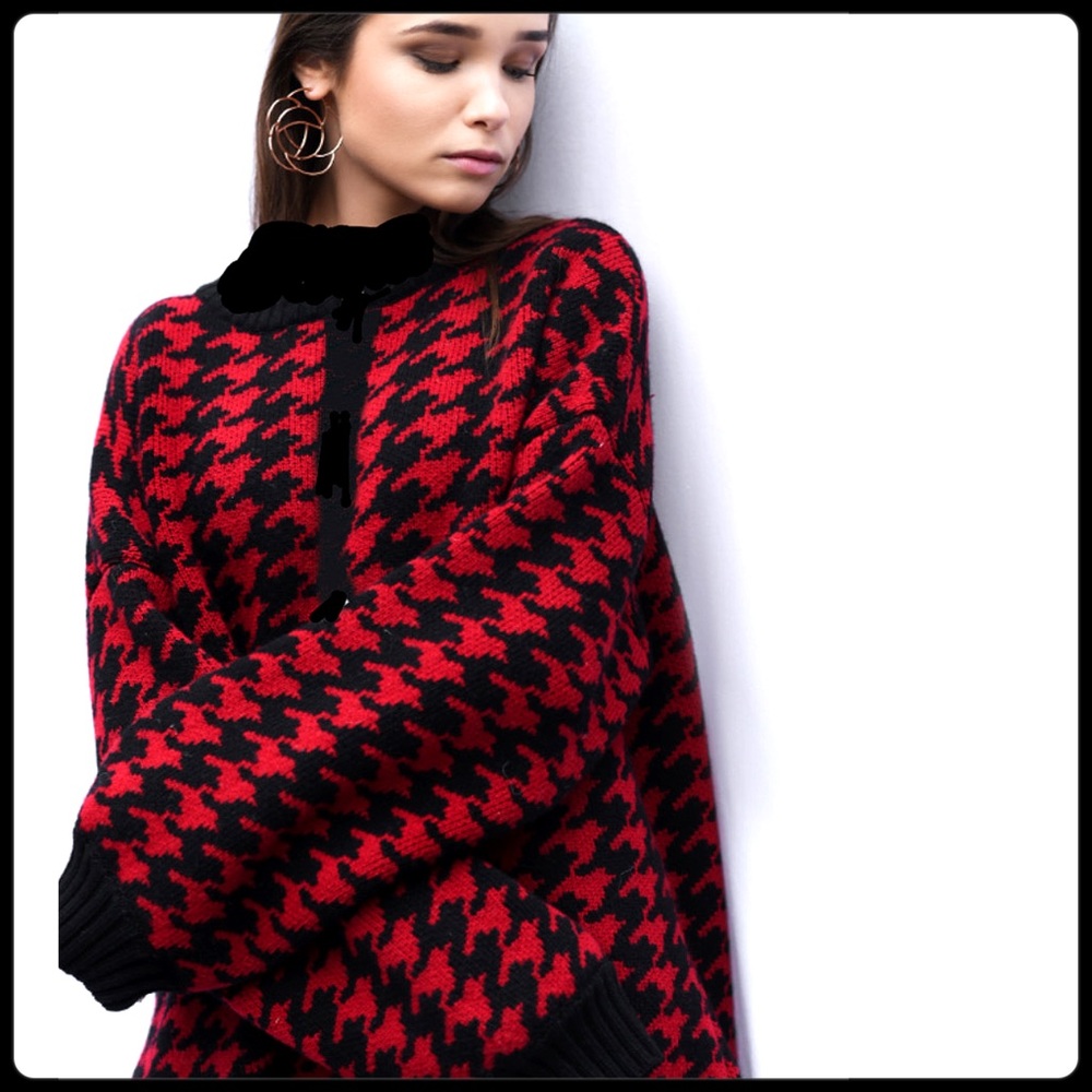 Vintage red/black houndstooth sweater jacket